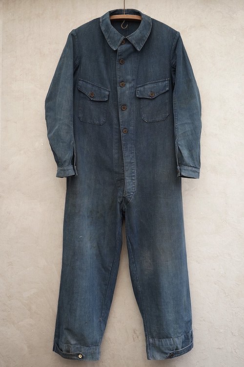 cir. 1930's indigo linen cotton all in one - フレンチ