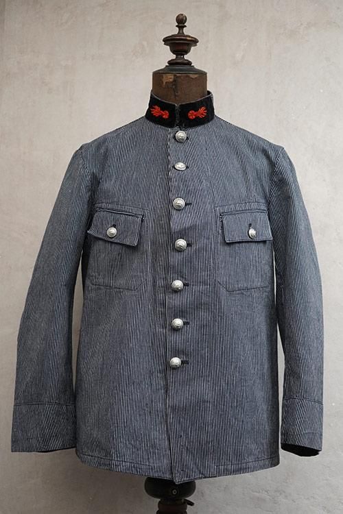 1930's indigo striped cotton fire fighter jacket - フレンチ 1930's indigo striped cotton fire fighter jacket - フレンチ