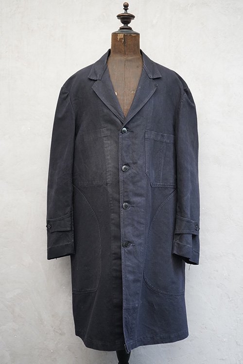 mid 20th c. black linen cotton maquignon coat - フレンチ・ヴィンテージ アンティーク古着「Mindbenders  and Classics」