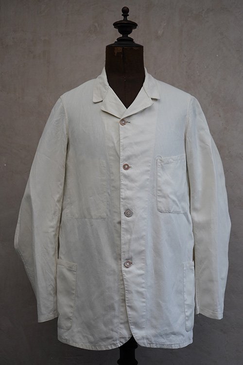 ~1930's ecru linen cotton 4 button sack coat - フレンチ・ヴィンテージ　 アンティーク古着「Mindbenders and Classics」