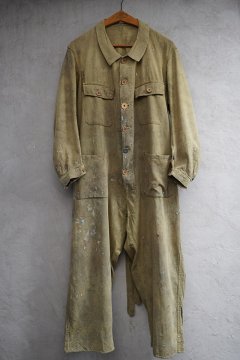 cir. 1940's olive linen cotton all in one
