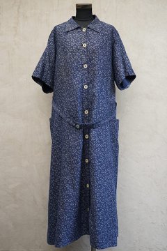 1930's-1940's blue printed S/SL dress