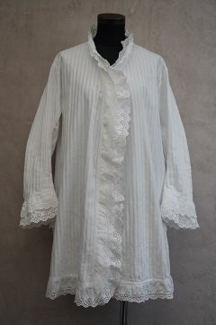late 19th c. white striped long blouse with pockets
