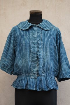 cir.1910's-1920's striped indigo cotton blouse