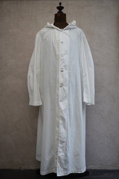 ~1940's hooded white cotton long coat