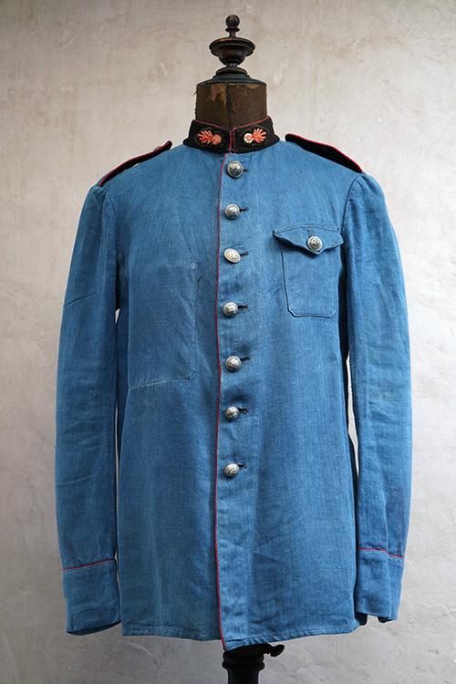 early 20th c. indigo HBT linen fire fighter jacket - フレンチ・ヴィンテージ　 アンティーク古着「Mindbenders and Classics」