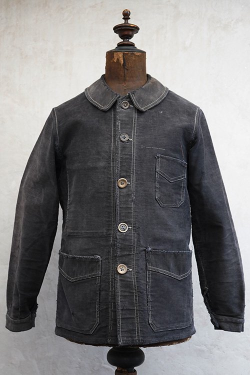 最高 〜1940s French Jacket Vintage ブラックモールスキン 40s ワーク