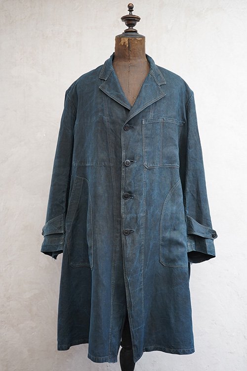 1930's indigo linen maquignon coat - フレンチ・ヴィンテージ　アンティーク古着「Mindbenders and  Classics」