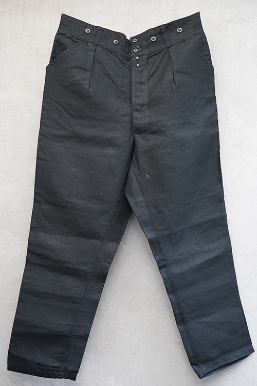 mid 20th c. black linen maquignon work trousers 