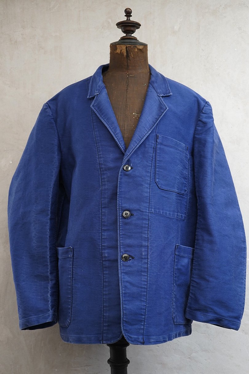 mid 20th c. blue moleskin lapeled work jacket - フレンチ・ヴィンテージ　 アンティーク古着「Mindbenders and Classics」