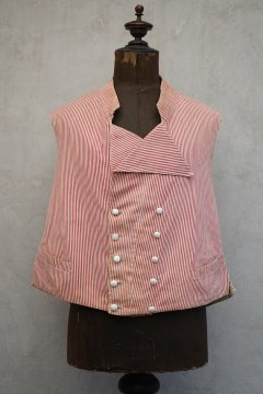 ~1920's red stripe cotton double breasted gilet