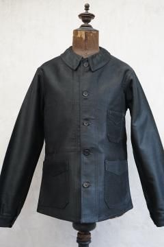 Black Moleskin Work Jacket - フレンチ・ヴィンテージ Black Moleskin Work Jacket - フレンチ・ヴィンテージ