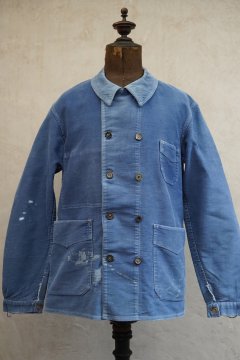 cir. 1930's double breasted blue moleskin work jacket 