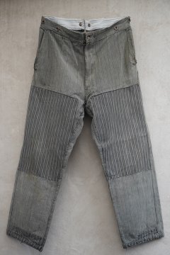 cir. 1940's patched stripe cotton work trousers