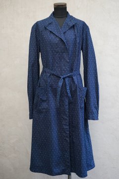 cir.1930's printed indigo cotton work dress / coat 