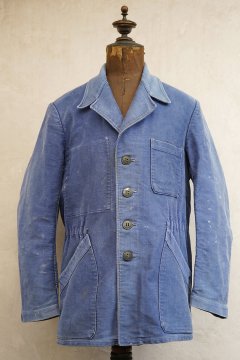 mid 20th c. blue moleskin lapeled work jacket 