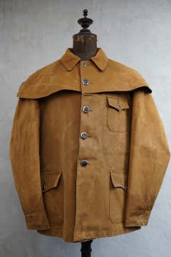 mid 20th c. brown canvas hunting jacket with cape 