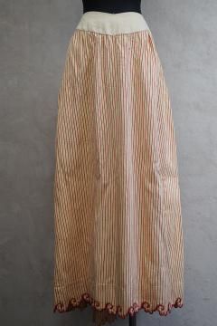 early 20th c. red striped linen cotton long skirt
