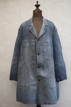 cir.1940-1950's black linen maquignon work coat