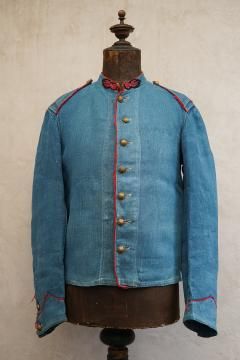 ~early 20th c. indigo linen HBT firefighter jacket