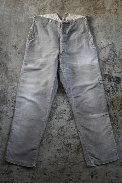 early 20th c. pin check printed moleskin work trousers