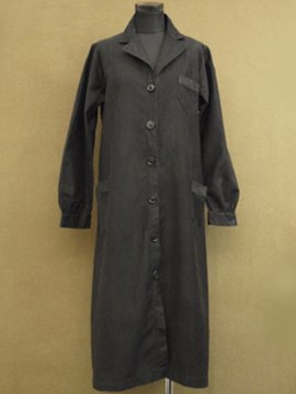 cir. 1930 - 1940's black cotton work coat / dress