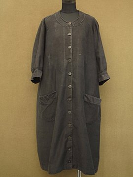 cir. 1930's black cotton work dress / coat