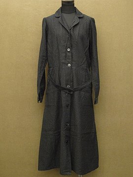 cir. 1940's dead stock printed work dress / coat 