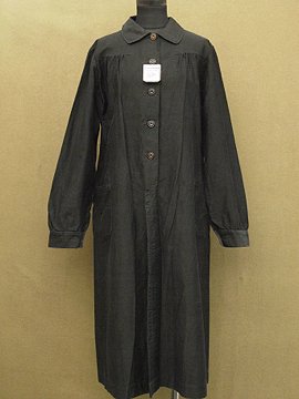 cir. 1940's dead stock black cotton work dress