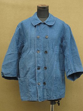 cir. 1930's indigo linen double-breasted work jacket