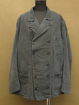 cir.1930's black linencotton double breasted work jacket