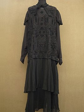 cir. late 1920's embroidered black dress
