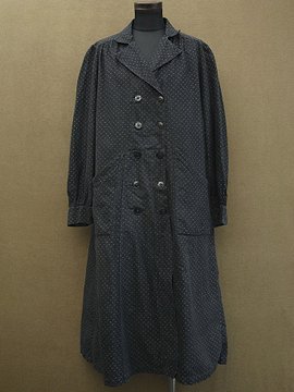 cir.1930's printed black cotton double-breasted work coat