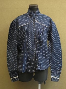 cir.1910's-1930's dead stock linen × cotton indigo blouse 