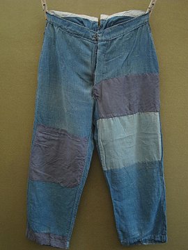 cir.1930's-1940's indigo linen patched work trousers