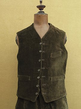 cir.1930-1940's brown cord gilet & trousers set up dead stock