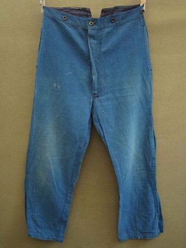 cir.1930-1940's indigo linen  cotton work trousers