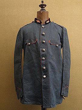 late 19th c. herringbone indigo linen fireman jacket 