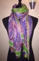 $340 Etro Milano Italy Paisley Long Scarf 100% Silk Blue White Purple Green