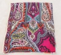 Etro (Milano Italy) Long Scarf 100% Silk Sheer Multi-Color Orange Blue Fuchsia