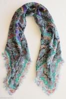 $460 Etro Milano Italy Linen Silk Scarf Paisley Purple Green Red Yellow