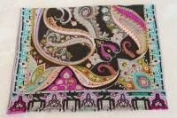 Etro (Milano Italy) Long Scarf  Wool Silk Dark Olive Fuchsia-Maroon Green