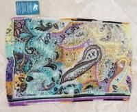 Etro (Milano Italy) Long Scarf Linen/Silk Blend Purple Yellow Blue Black Multi