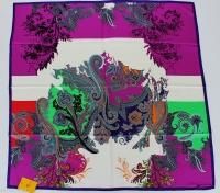 $380 Etro (Milano Italy) Silk Scarf Square Multi-color Italian Paisley Purple