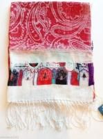 $480 Etro (Milano Italy) Linen Silk Scarf Red White Paisley Linen Long Purple