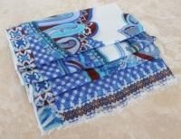  $280 Etro Milano Italy Long Scarf Paisley Blue Green Brick Red White Linen Silk