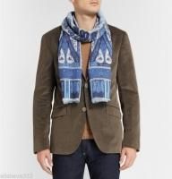 $370 Etro Milano Italy Mens Blue & White Paisley Print Scarf Wool Silk Italian