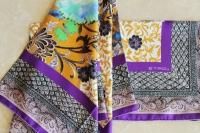 $360 Etro Milano Italy Silk Scarf Square Purple Gold Green Blue Floral Italian