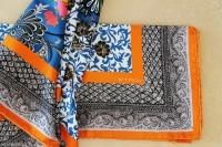 $360 Etro Milano Italy Silk Scarf Square Orange Blue Yellow Black Floral Italian