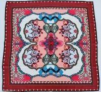 $380 Etro (Milano Italy) Silk Scarf Square Italian Paisley Peach-Pink Red Blue